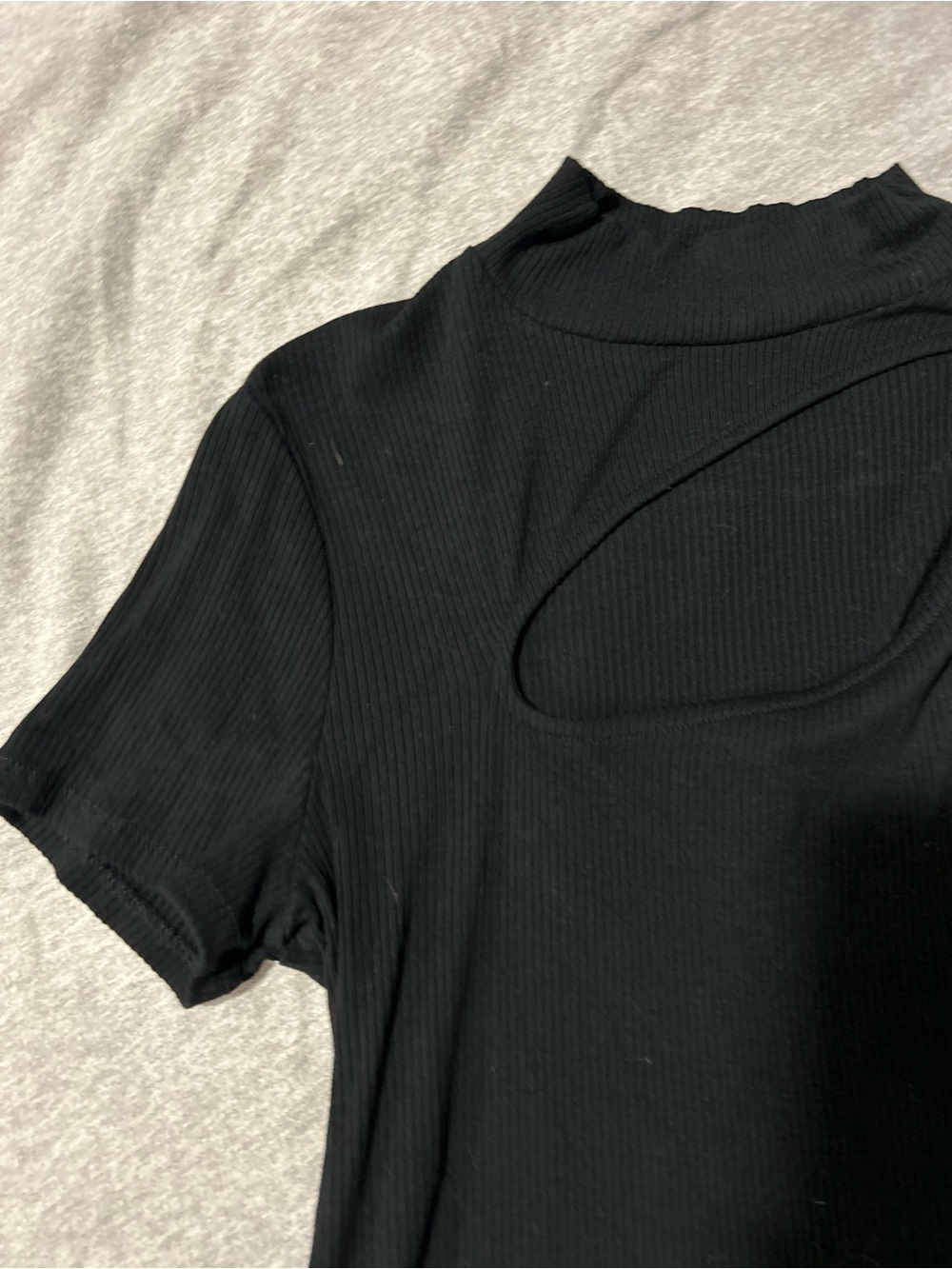 Dynamite Black Ribbed Short Sleeve Top with Front Cutout